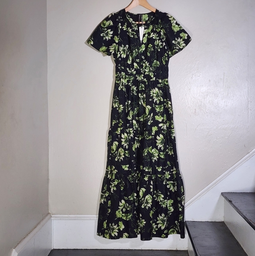 Anthropologie Floral Black and Green Maxi Dress - Picture 2 of 5